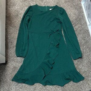 Emerald green sparkly big kids dress